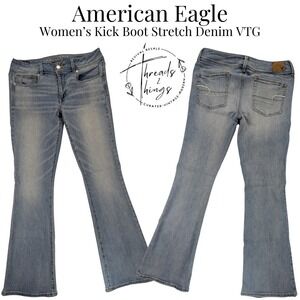 American Eagle Kick Boot Jeans Womens 10 Stretch Denim Low Rise Flare Preppy Y2k